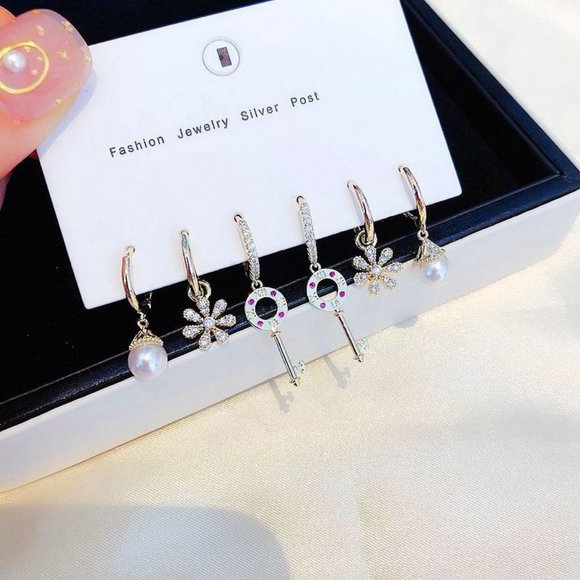 *NEW [3 Pairs] 925 Sterling Silver Hoop Earrings L - Picture 5 of 7